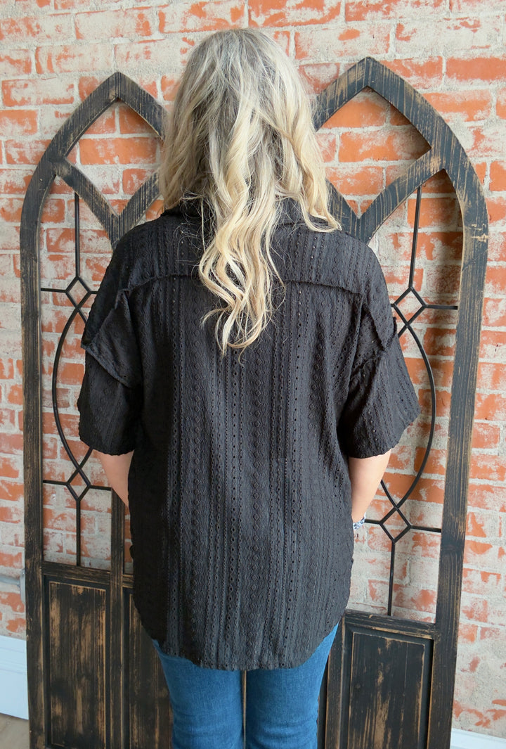 You'll Notice Crochet Button Up-Black