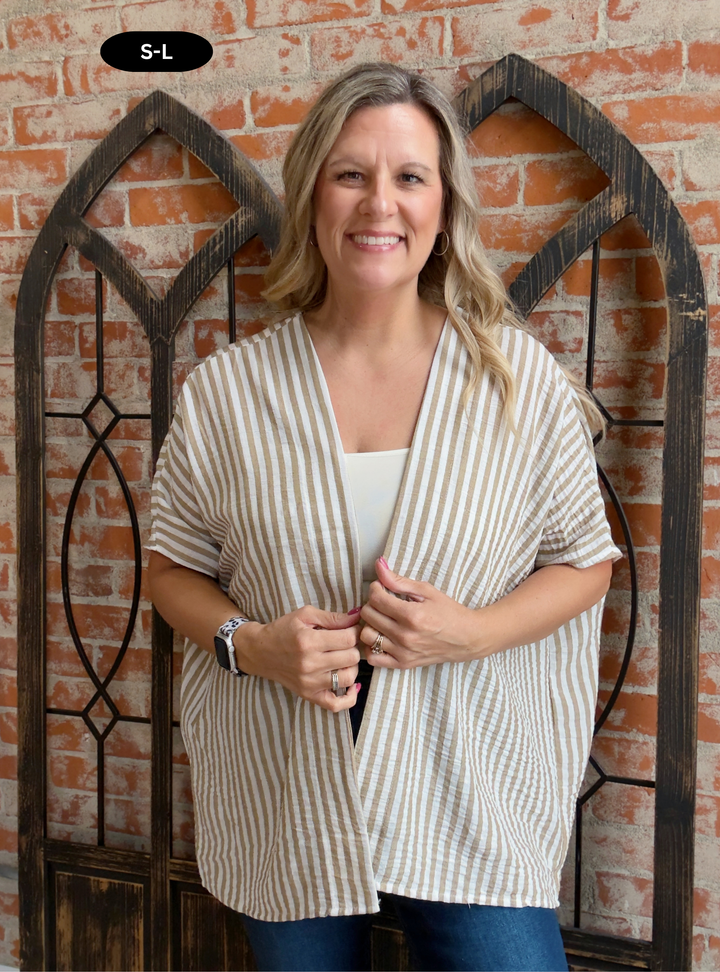 On Beach Time Striped Kimono
