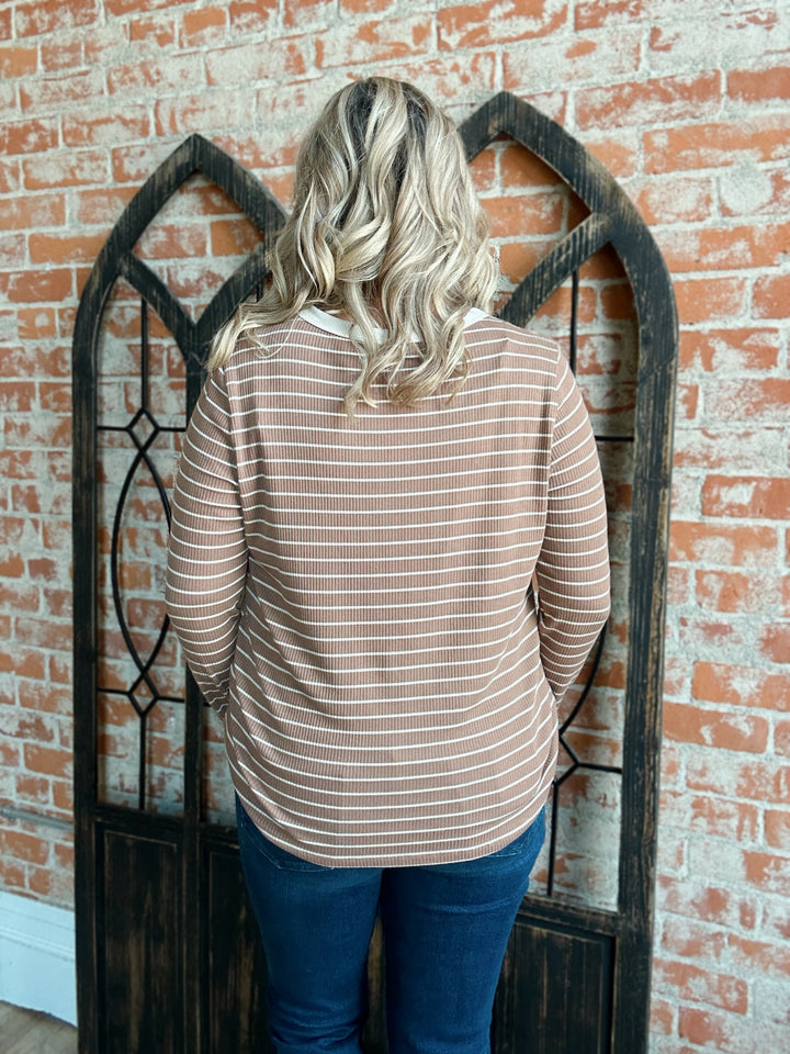 Just A Casual Day Striped Ribbed Long Sleeve