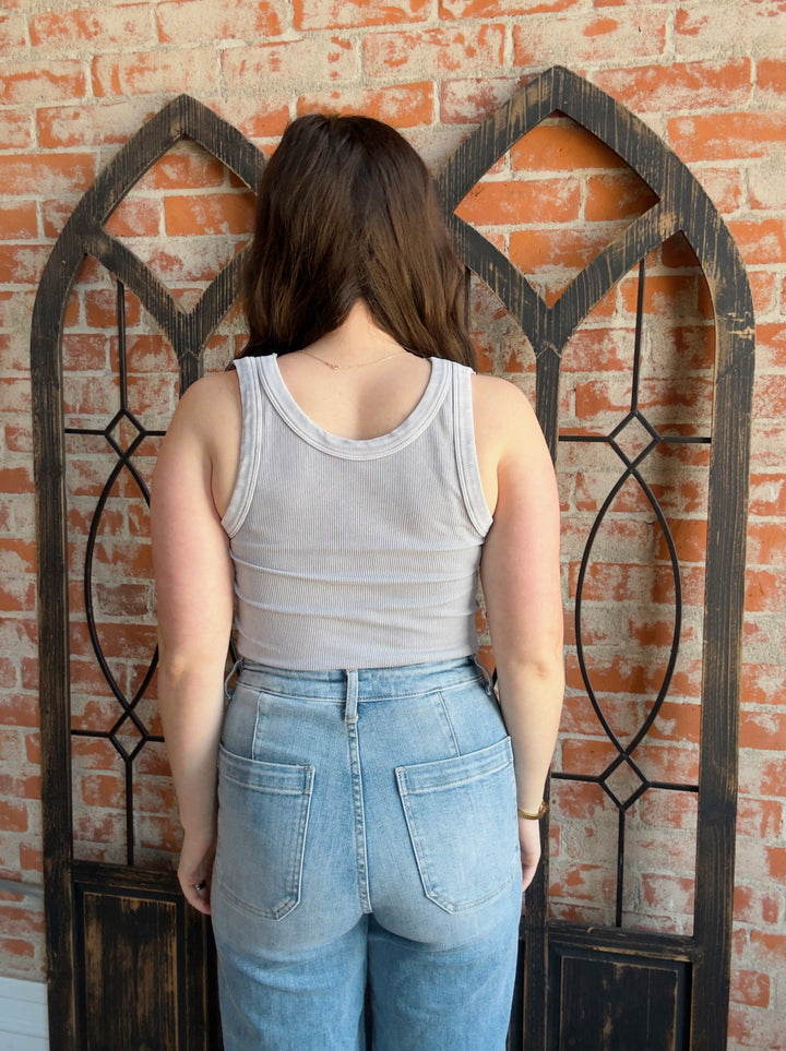 Keep It On The Down Low Ribbed Tank-Grey