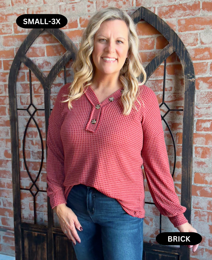 Let's Focus Waffle Henley-3 Colors