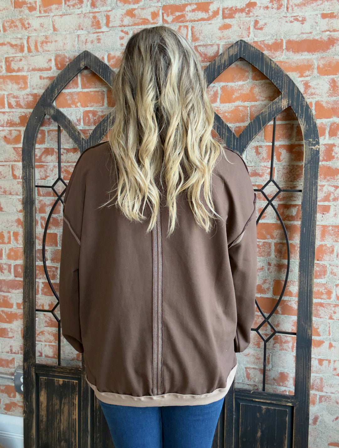 Take Care Of It Trimmed Crewneck-Brown