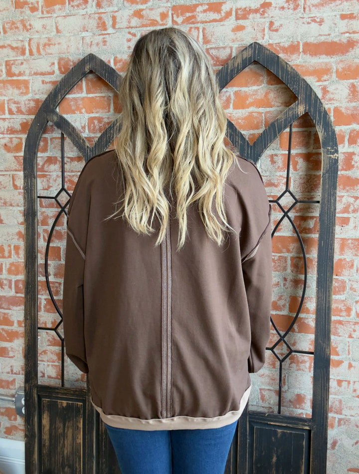 Take Care Of It Trimmed Crewneck-Brown