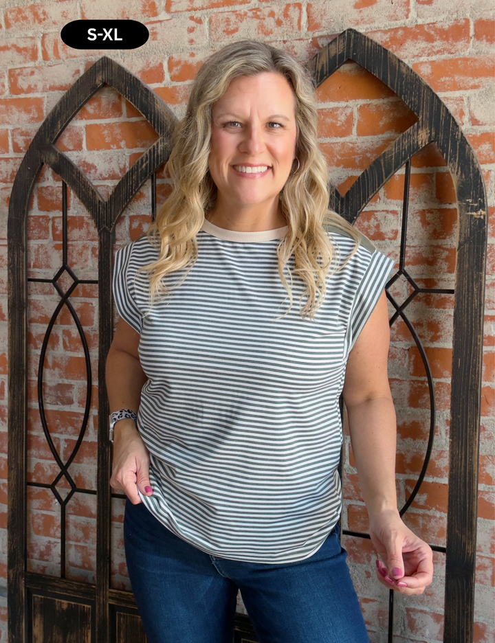 Standing Alone Stripe Tee-Olive
