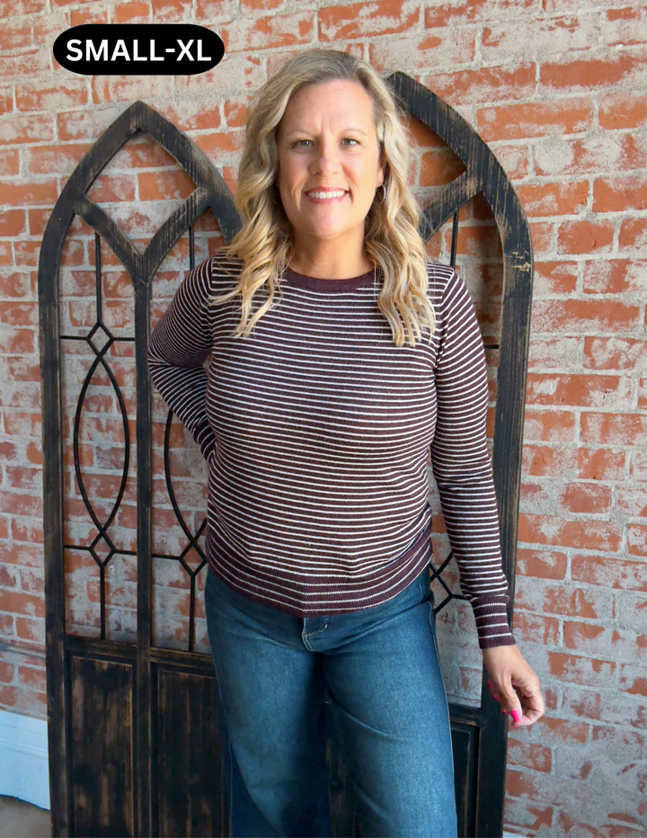 At The Right Time Striped Sweater-Dark Plum
