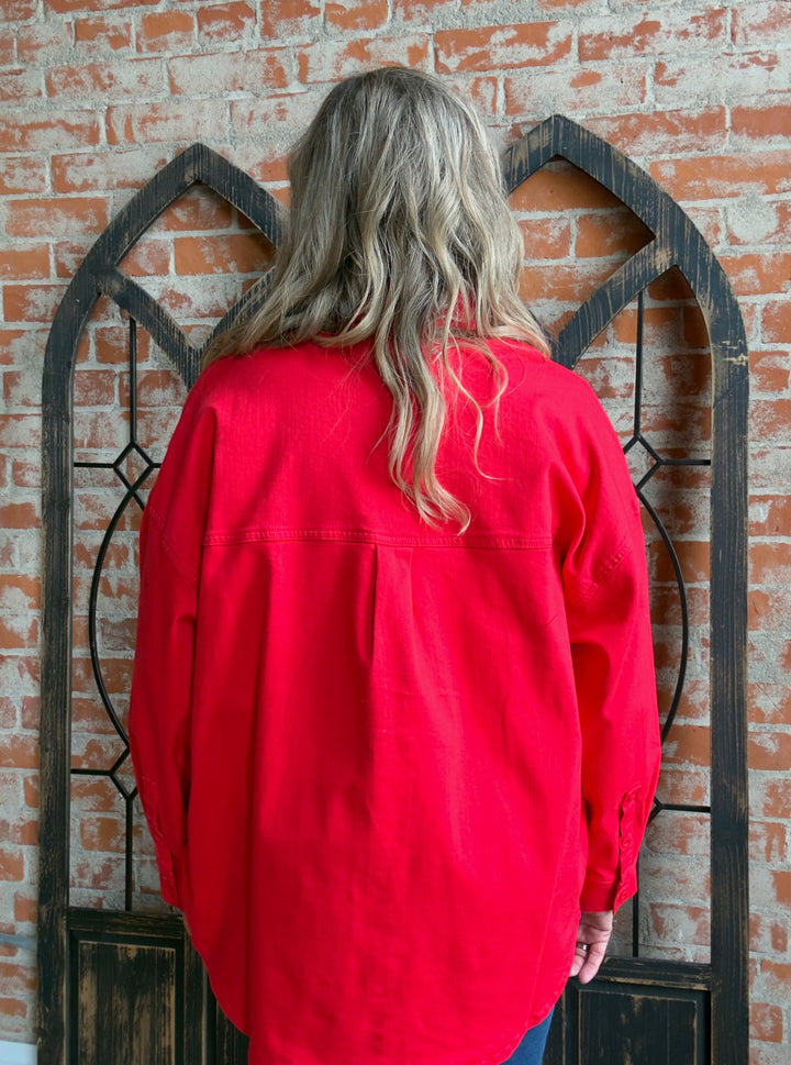 In Charge Red Denim Jacket