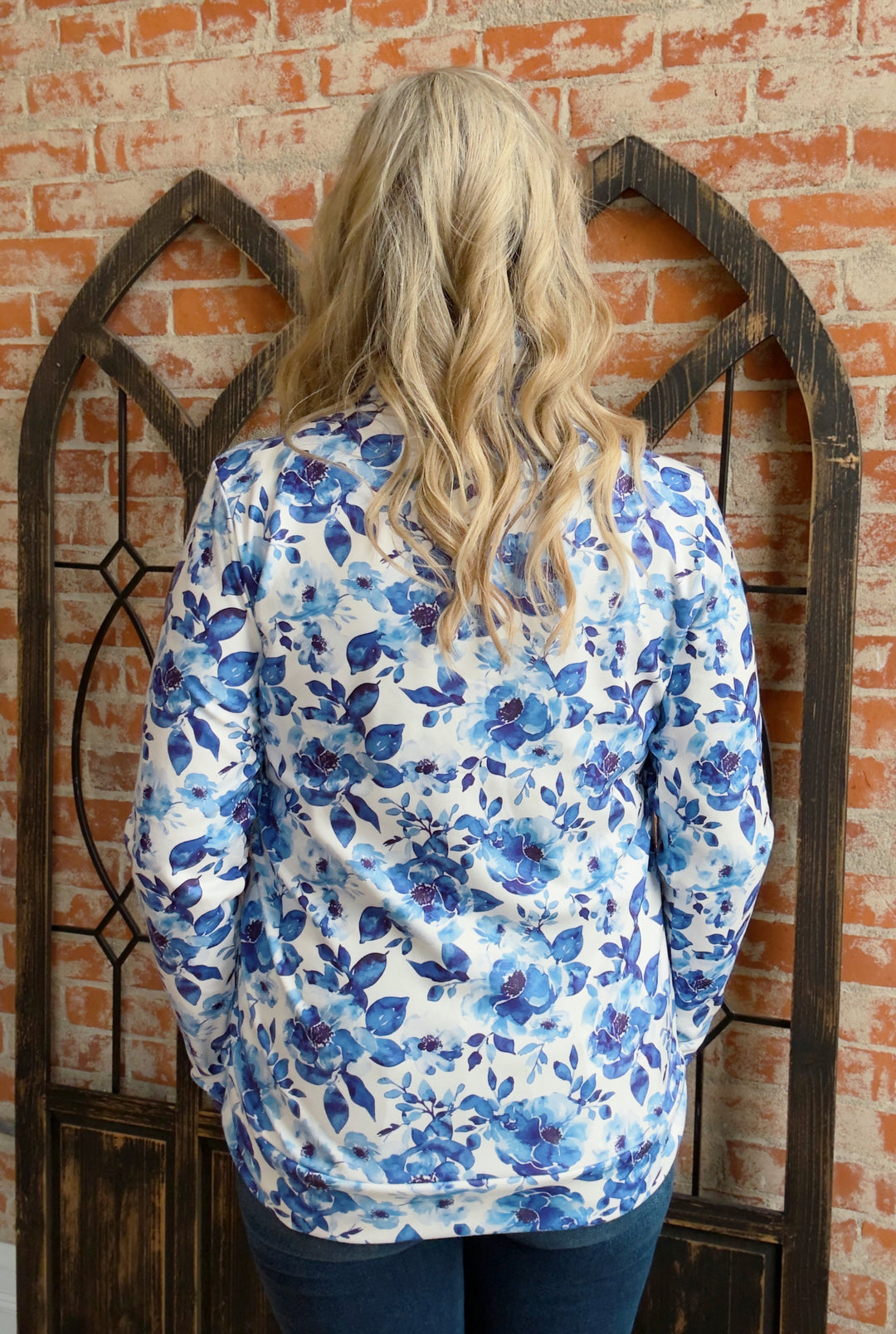 Blue Blooms Cowl Neck