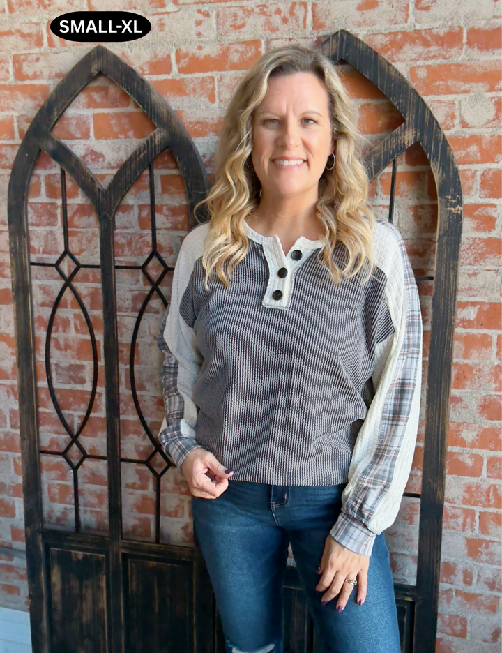 Within Time Plaid Sleeve Henley