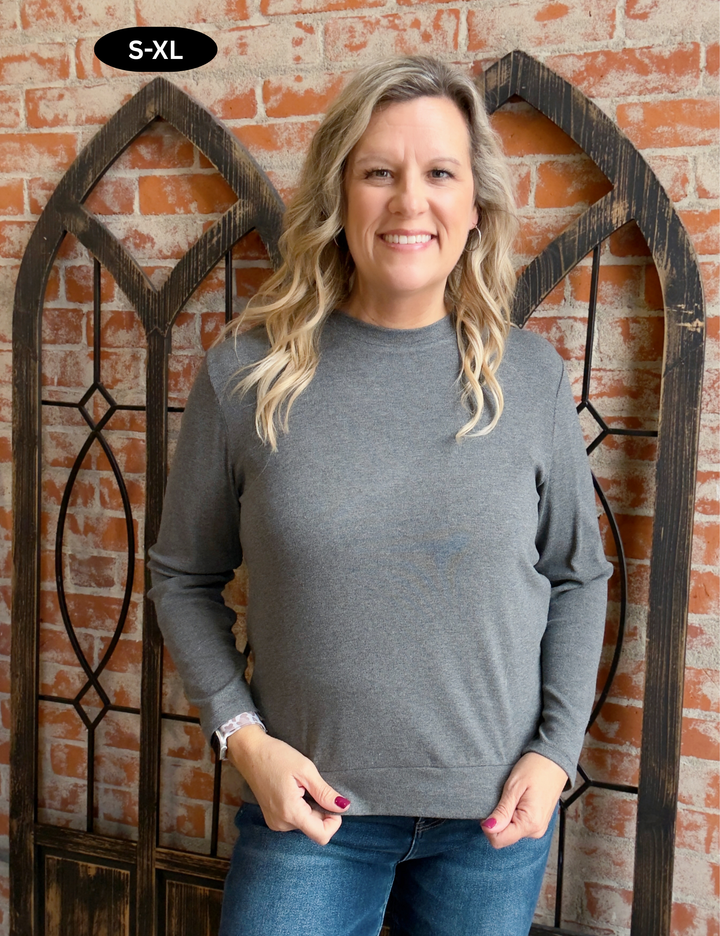 By My Side Ribbed Long Sleeve-Charcoal