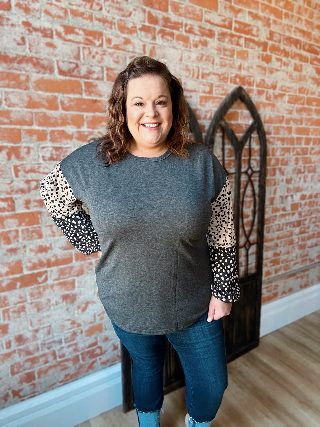 On A High Note Leopard Color Block Sleeve