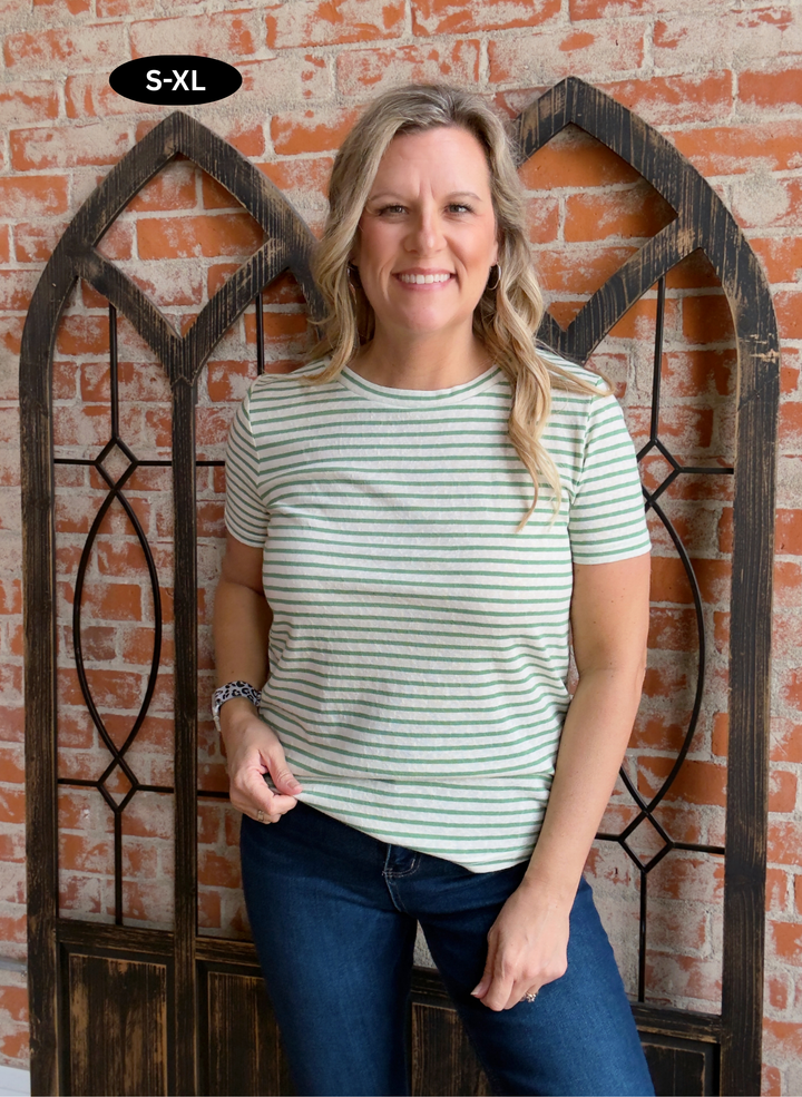 Add It To The List Striped Tee-Sage