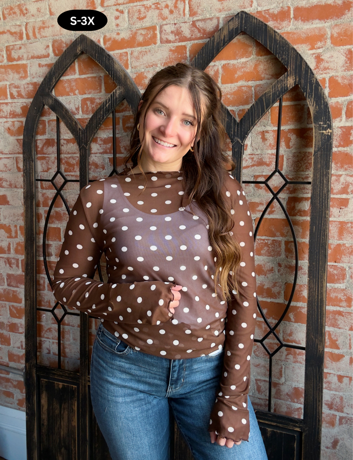 So Long Polka Dot Mesh Long Sleeve