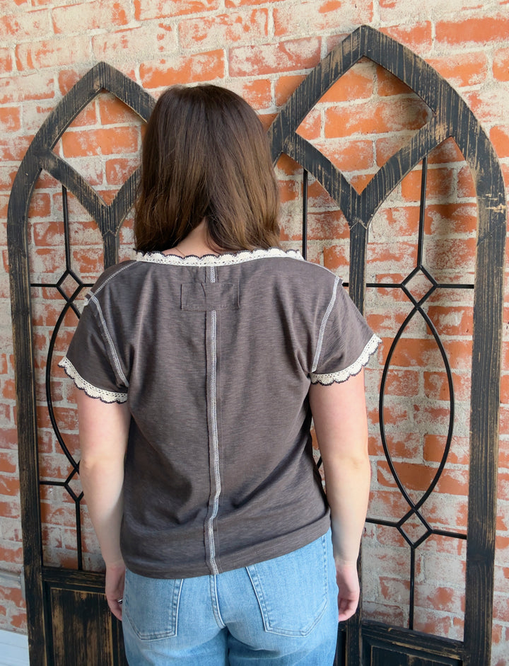 Second Guessing Crochet Trimmed Tee