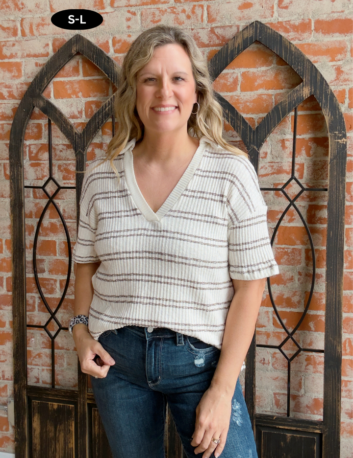 Waiting For You Striped Collared Tee