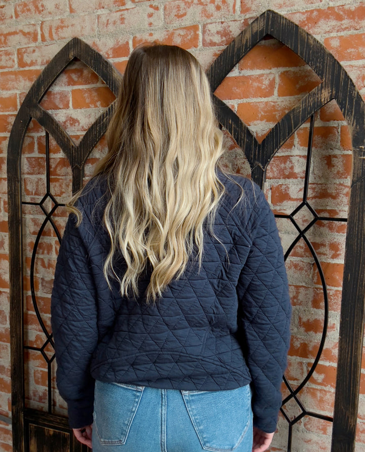 Feeling Unstoppable Quilted Half Zip-Navy