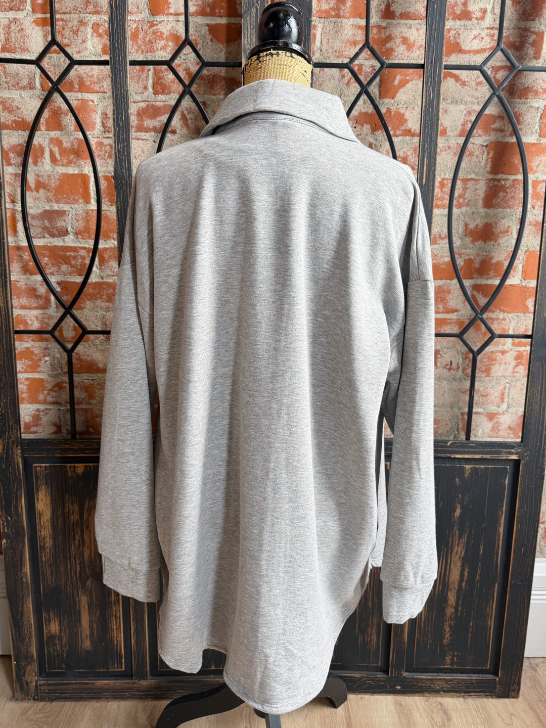 Curvy When I Need Fleece Shacket-Grey