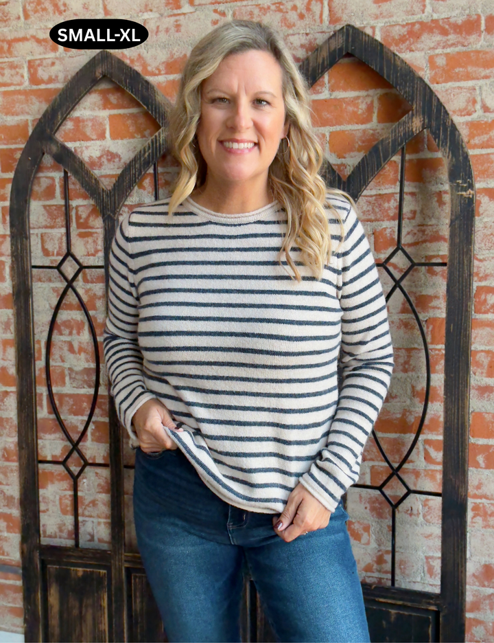 Keep It Simple Striped Sweater-Navy