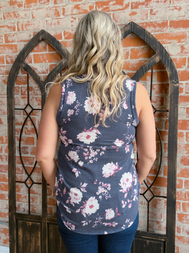 It's Finally Time Ribbed Floral Tank