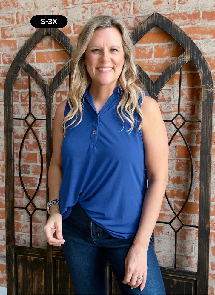 Can't Limit Me Henley Tank- Royal Blue