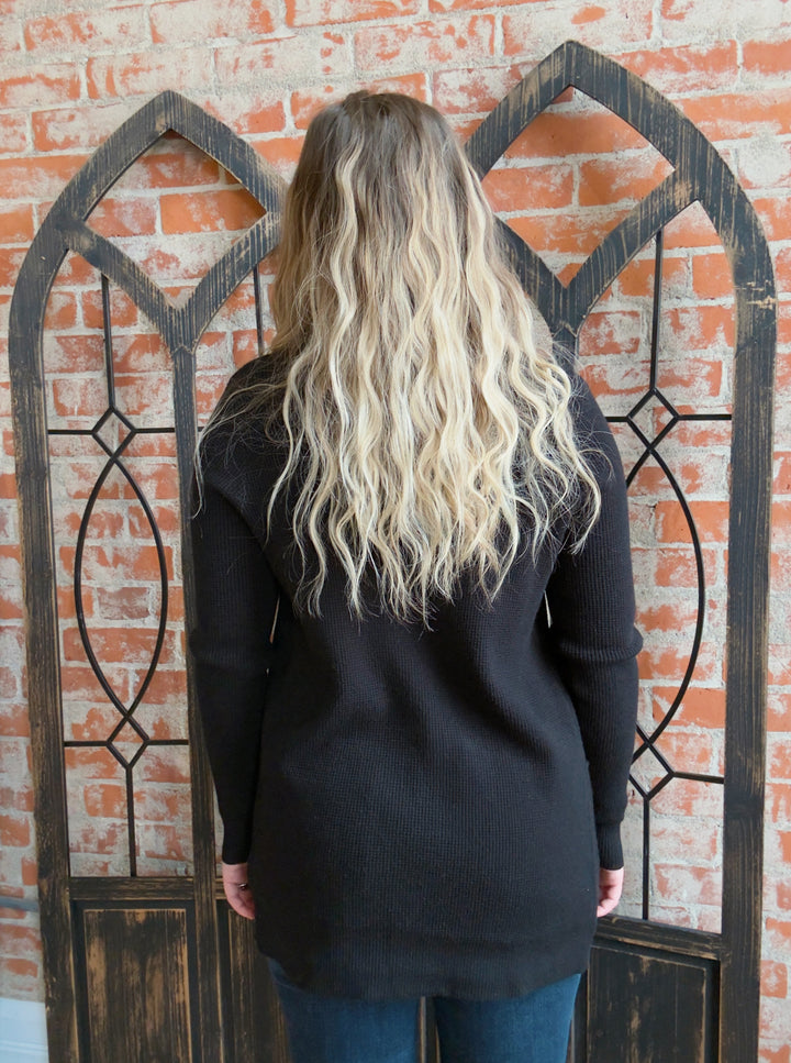 Feels Like Home Waffle Cardigan-Black