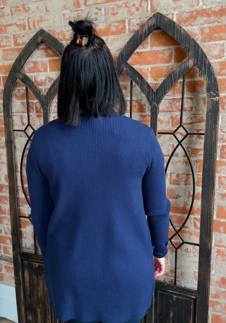 Feels Like Home Waffle Cardigan-Navy