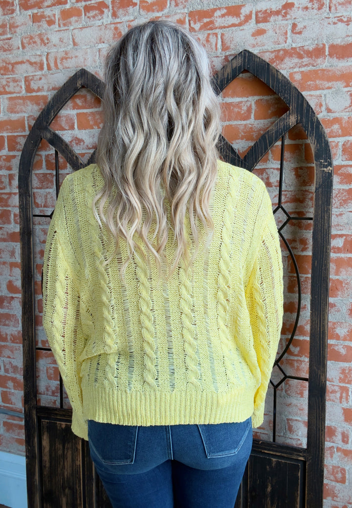 Good Expectation Shimmer Crochet Sweater-Yellow