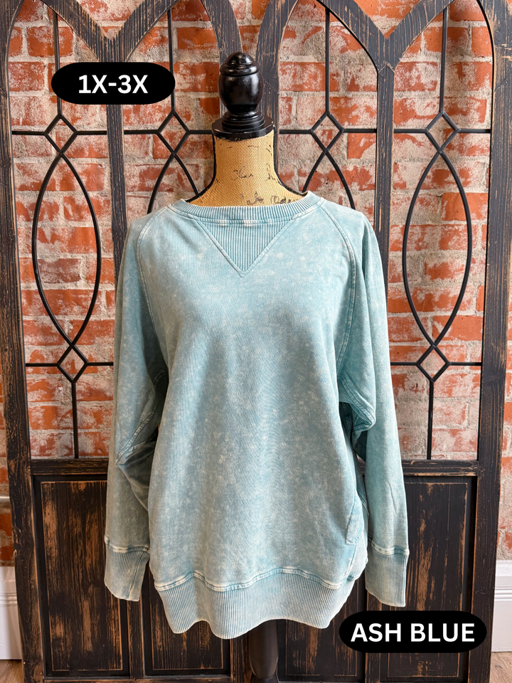Curvy The Perfect Pick Acid Washed Pullover- 3 Colors