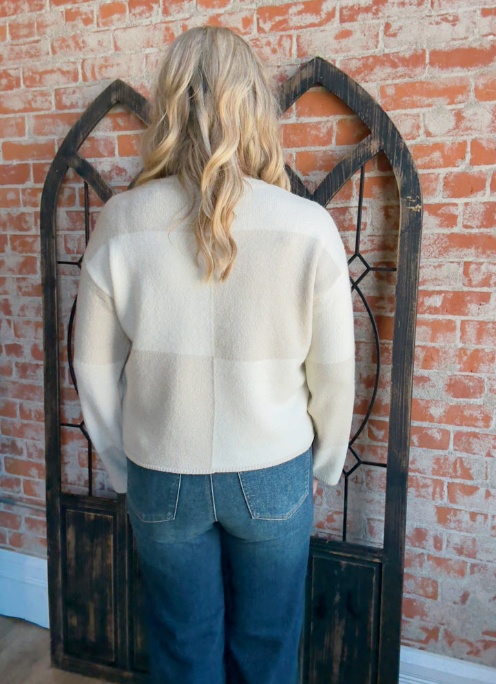 Toasted Marshmallow Checkered Sweater-Cream