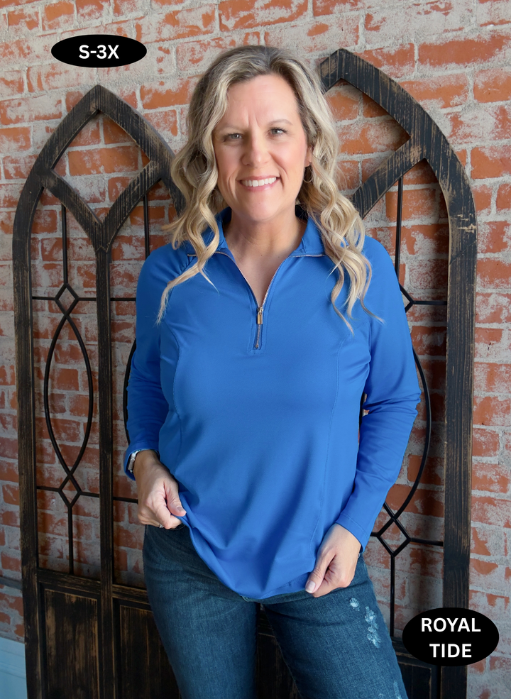 Let's Get Active Basic Half Zip- Green & Royal