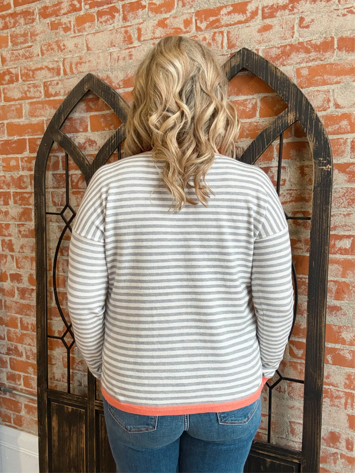 Just A Pop Of Color Striped Sweater-Coral
