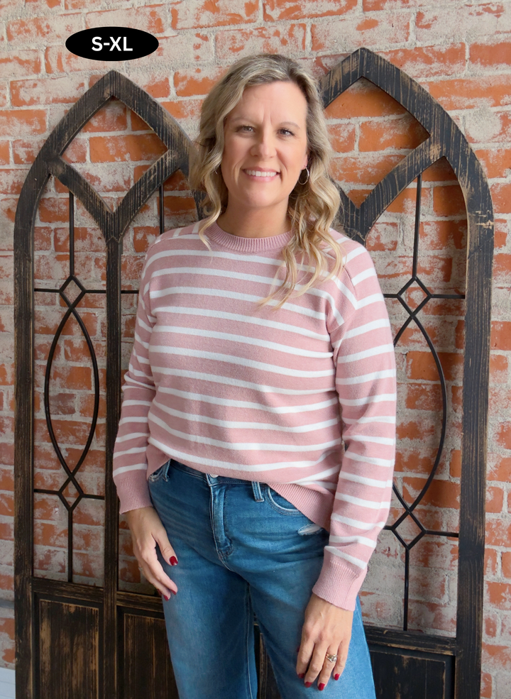 Good Life Striped Sweater-Pink