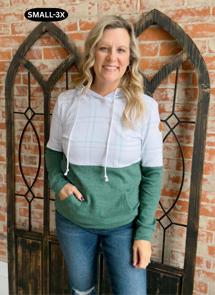 Full Of Cheer Plaid Color Block Hoodie