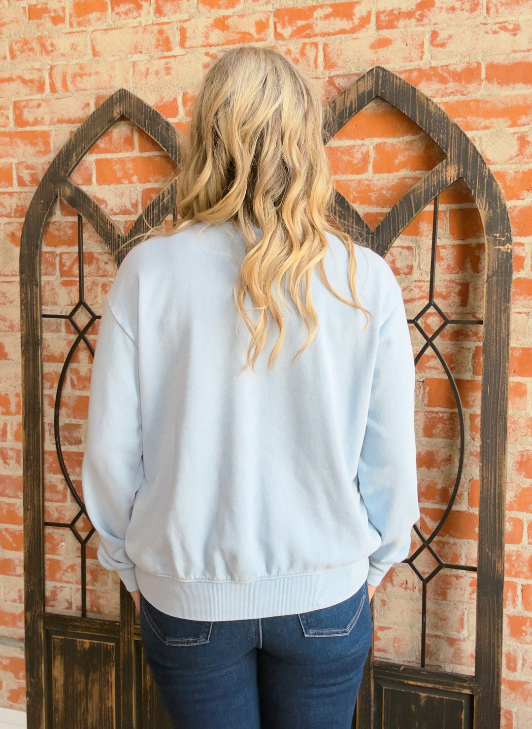 Vintage Flag Crewneck-Baby Blue