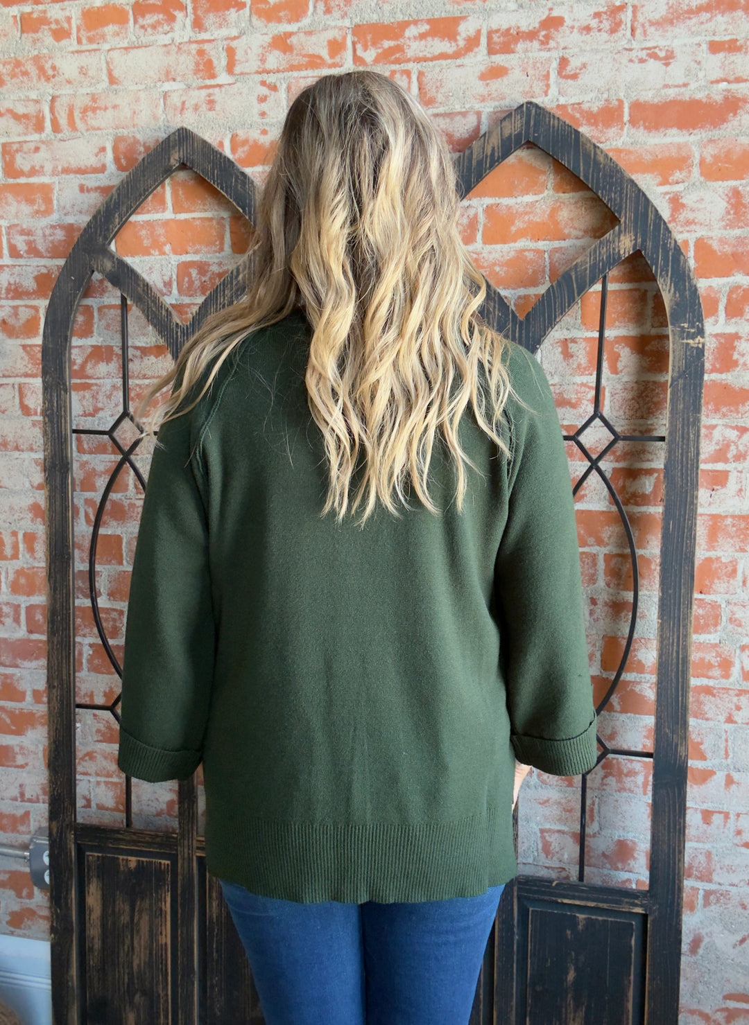 In For It 3/4 Sleeve Sweater-Hunter Green & Navy