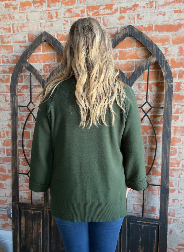 In For It 3/4 Sleeve Sweater-Hunter Green & Navy