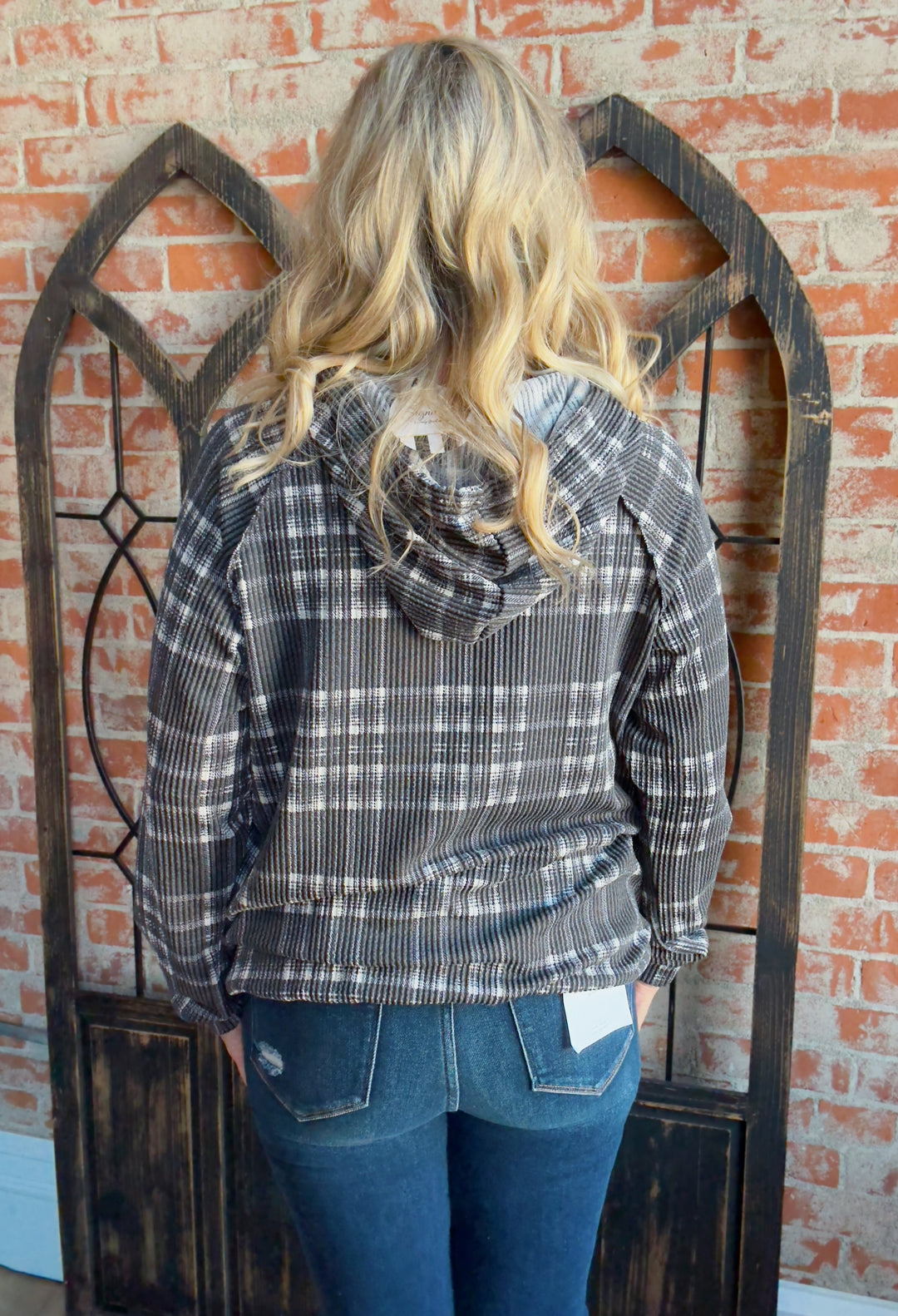 Feel The Joy Plaid Ribbed Hoodie