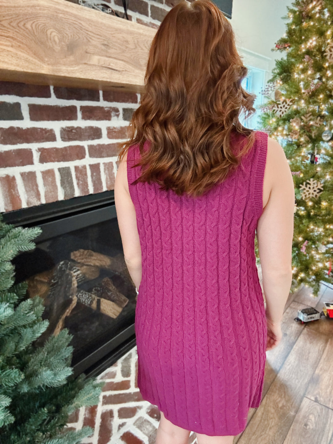 Show Up Magenta Cable Knit Sweater Dress