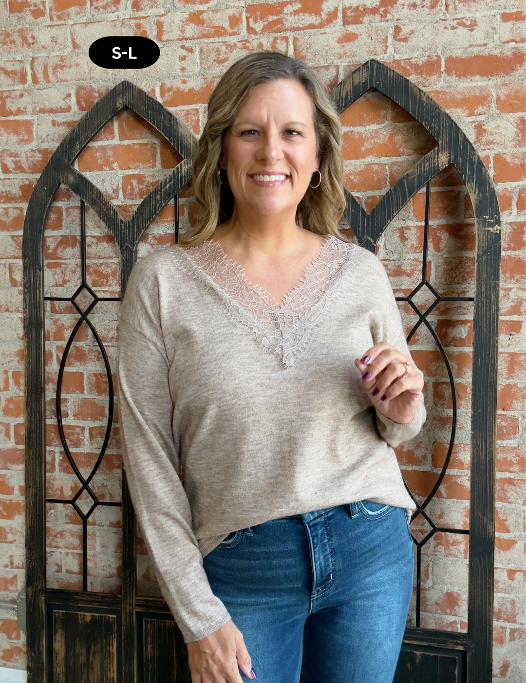 A Little Sweet Lace Sweater-Taupe