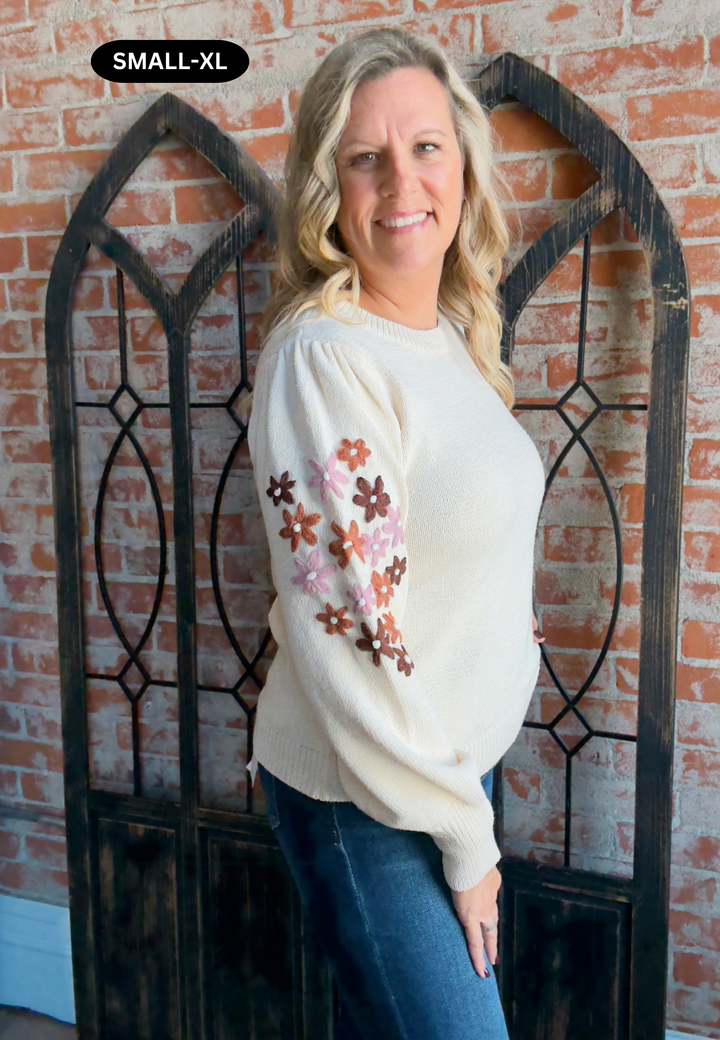 What You Deserve Embroidered Sleeve Sweater