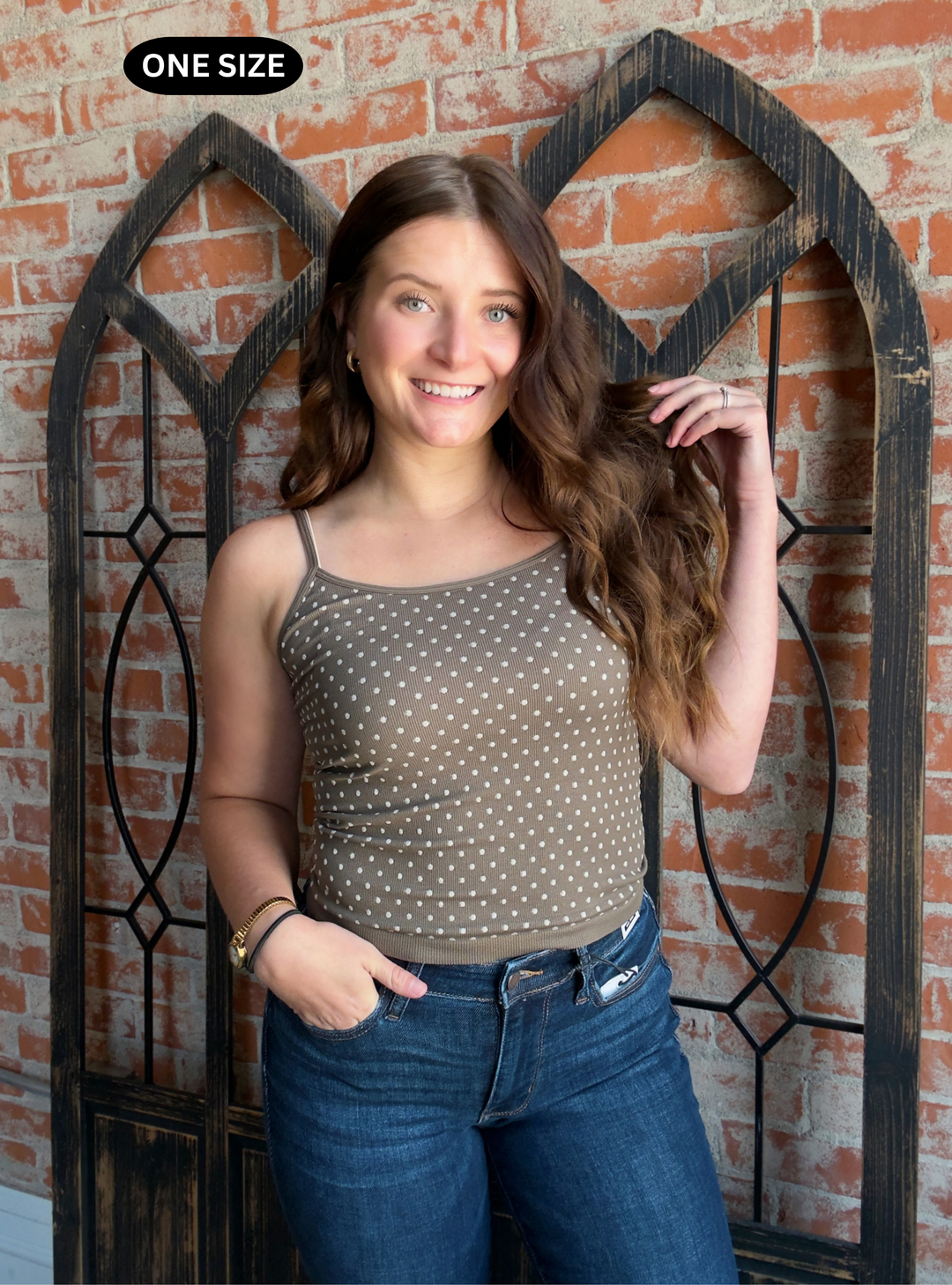 Bring It Polka Dot Cami-Olive