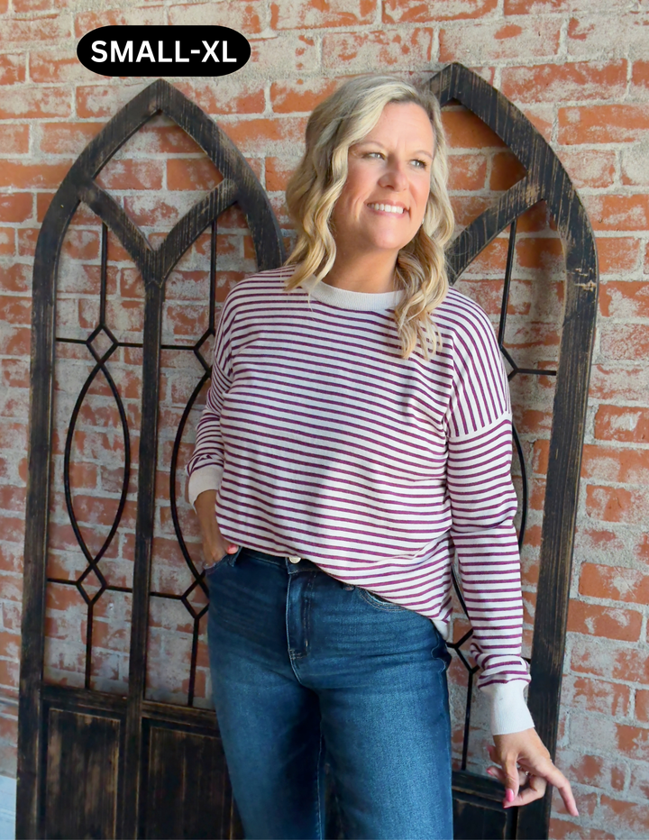 Get It Striped Sweater-Magenta