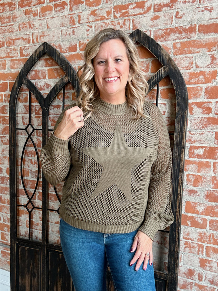 You're A Star Olive Crochet Sweater