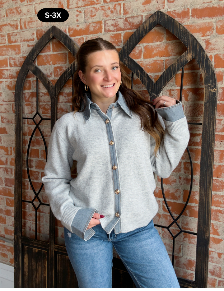 With Every Breath Denim Trimmed Cardigan
