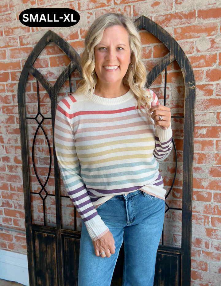 Feeling Colorful Striped Sweater-Rust