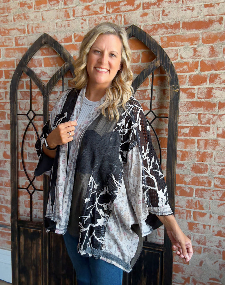 Come With Me Grey Crochet Kimono