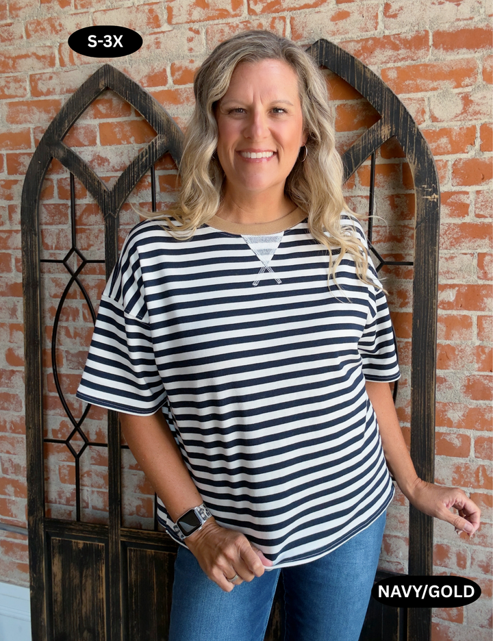 Can't Beat It Striped Tee-Multiple Colors