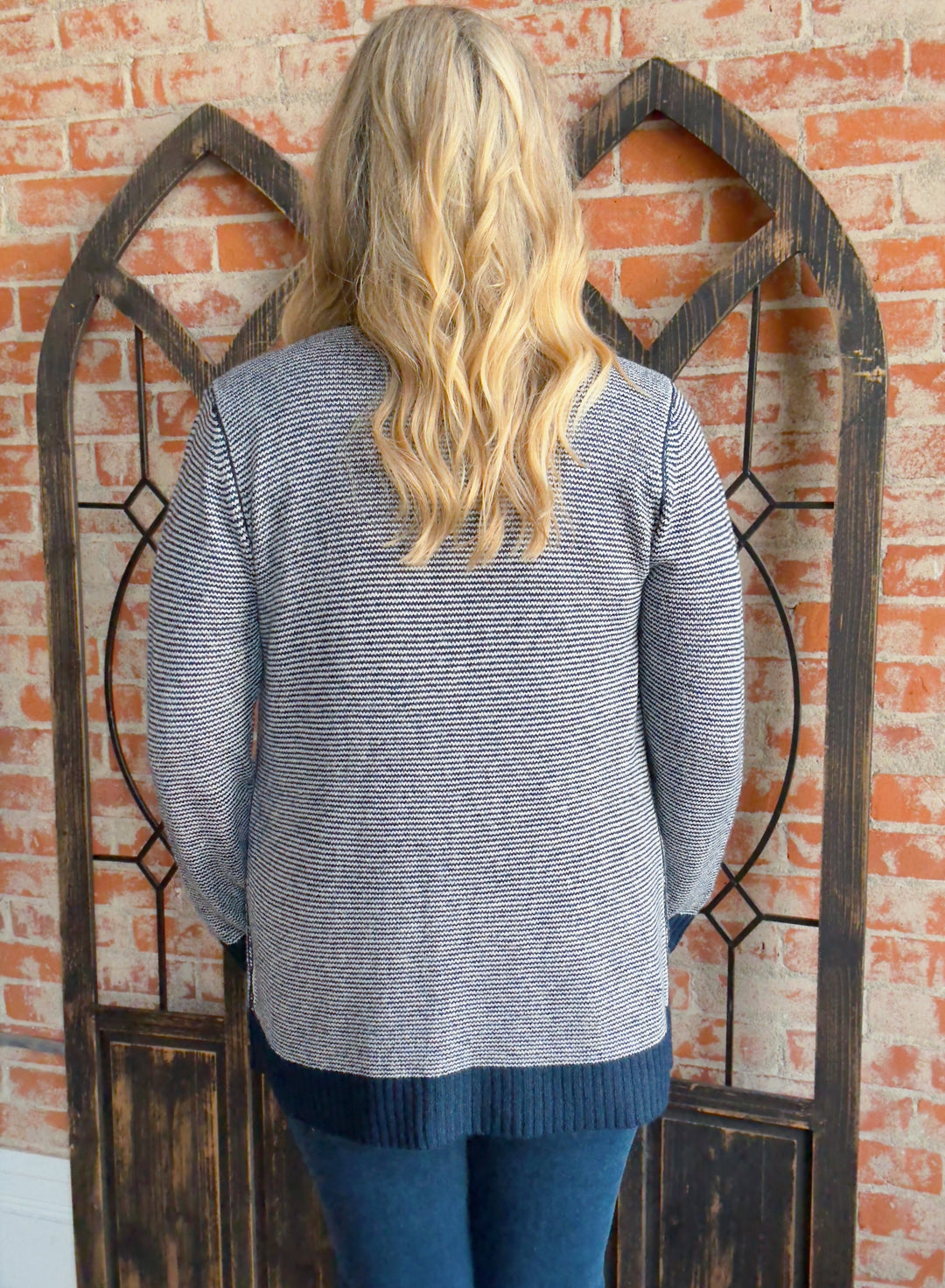 Time With Me Striped Cardigan-Navy