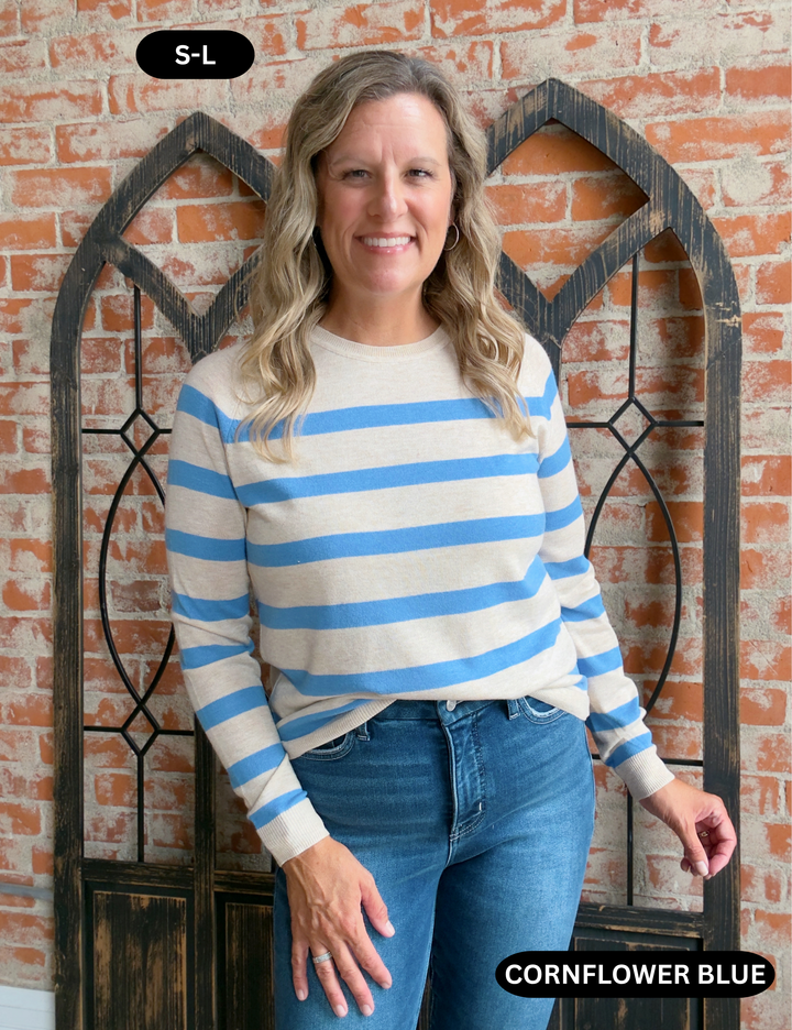 It's All Me Striped Sweater-Blue Tones