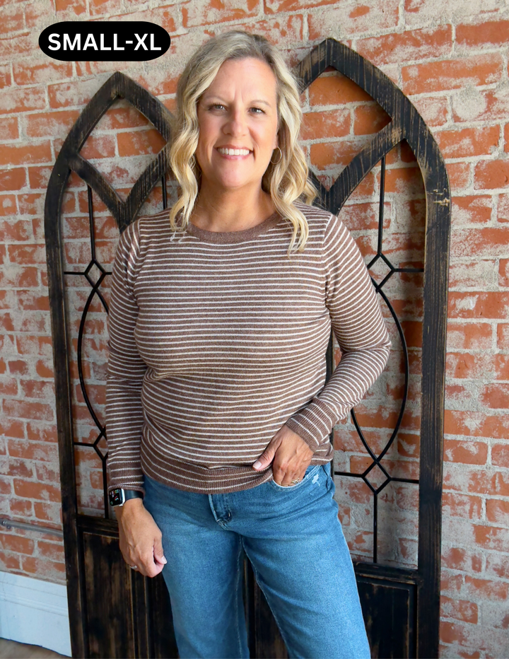 At The Right Time Striped Sweater-Brown