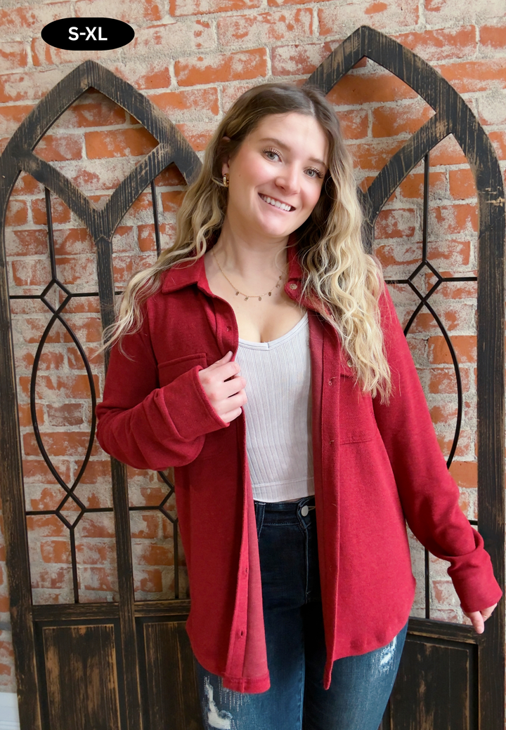 Teddy Soft Basic Shacket-Holly Berry